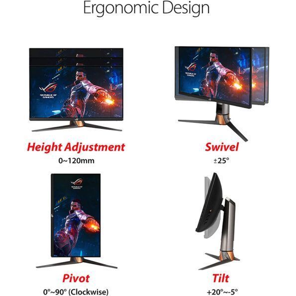 مانیتورگیمینگ  ایسوس مدل  ROG Swift 360Hz PG259QN اندازه صفحه نمایش 24.5” اینچ، نوع پنل IPS زمان پاسخ دهی 1 میلی‌ثانیه ، نرخ بروزرسانی 360 هرتز، پورت تصویر HDMI,Displayport