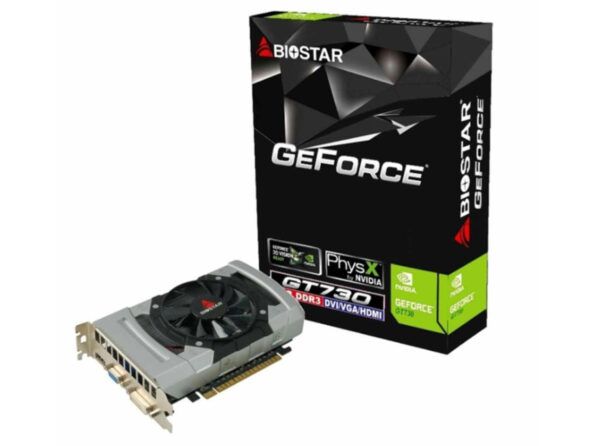 کارت گرافیک بایواستار مدل GT 730 2GB پردازنده گرافیکی NVIDIA GeForce نوع حافظه DDR3 با پورت خروجی تصویر HDMI ، DVI-D ، VGA