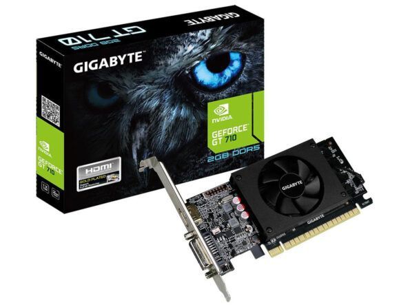 کارت گرافیک گیگابایت مدل GT 710 2GB پردازنده گرافیکی NVIDIA GeForce نوع حافظه DDR5 با پورت خروجی تصویر HDMI ، DVI-D