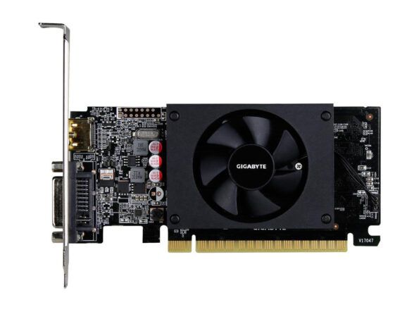 کارت گرافیک گیگابایت مدل GT 710 2GB پردازنده گرافیکی NVIDIA GeForce نوع حافظه DDR5 با پورت خروجی تصویر HDMI ، DVI-D